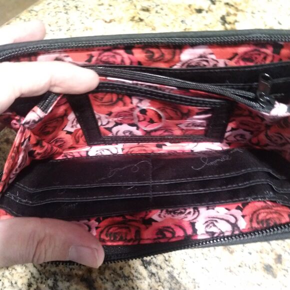 Vera Bradley Zip Around Wallet Havana Dots Floral Black Red/Pink - Picture 8 of 10